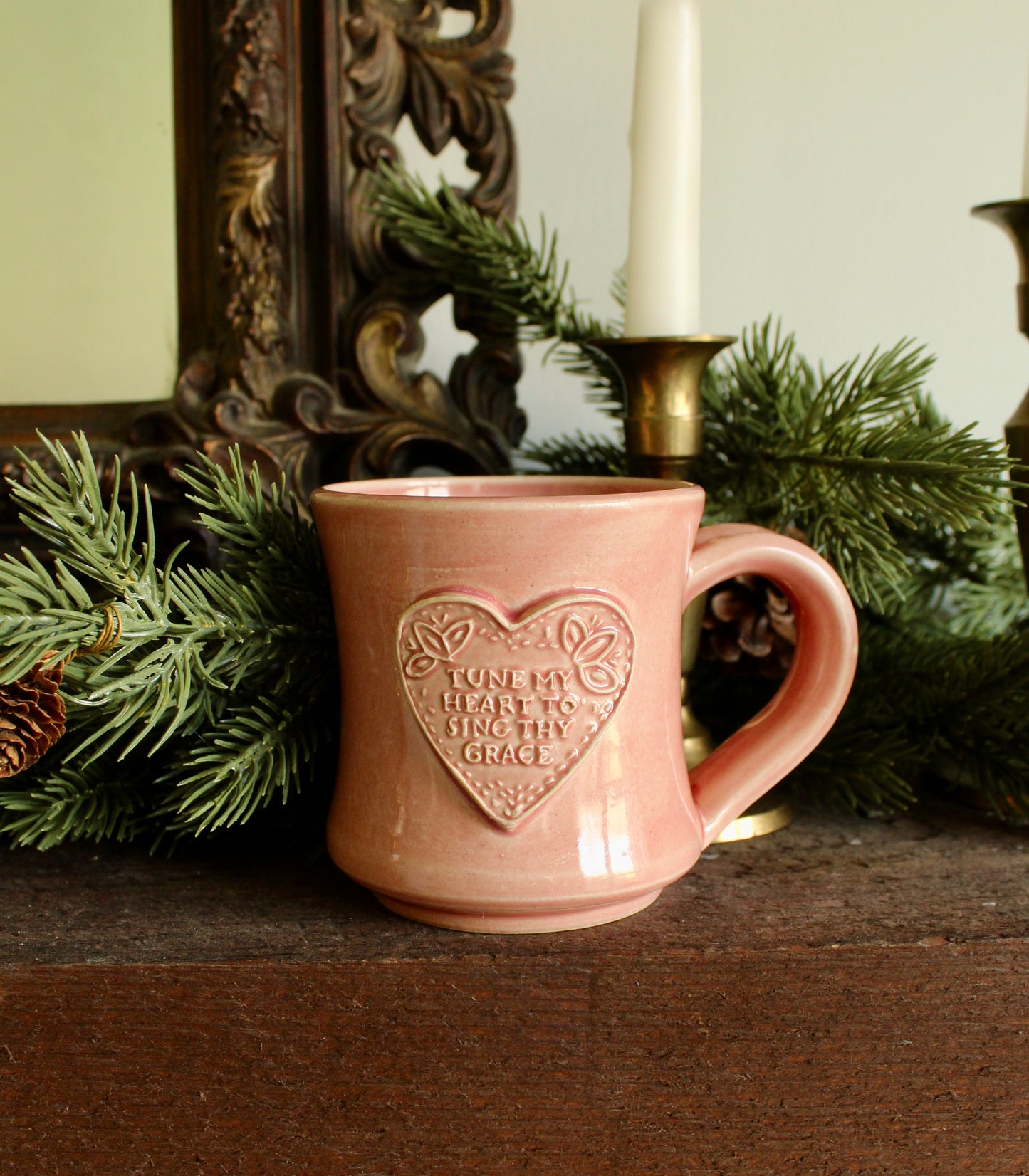 Tune My Heart To Sing Thy Grace | Hand Thrown Mug | Rose Glaze | 11 oz.