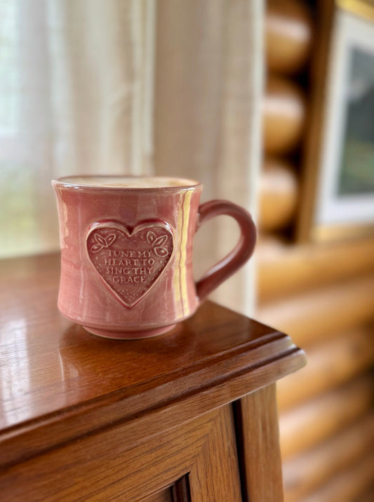 Tune My Heart To Sing Thy Grace | Hand Thrown Mug | Rose Glaze